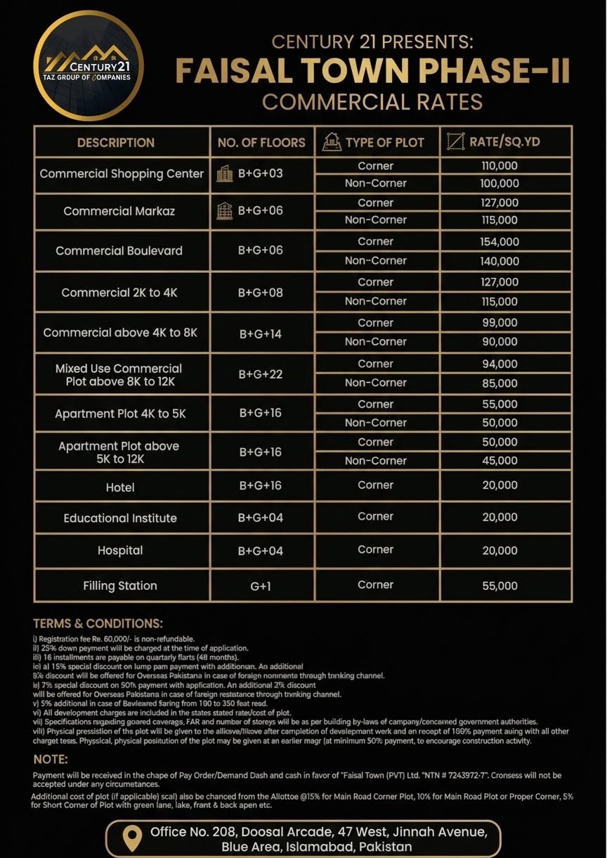 faisal town phase 2 commercial payment plan